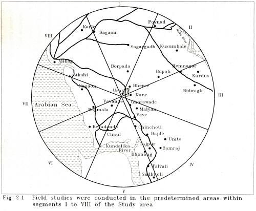 Field studies were conducted in the predetermined areas within segments I to VIII of the study area