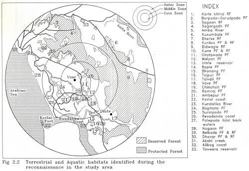 Terrestrial and aquatic habitats identified in the study area during the reconnaissance