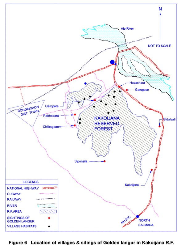 Location of Villages and Sitings of Golden Langur (Trachypithecus geel) in Kakoijana Reserved Forest