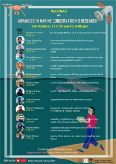 Webinar on "Advances in Marine Conservation Research" on 1st Oct 2021 from 1000 hours onwards