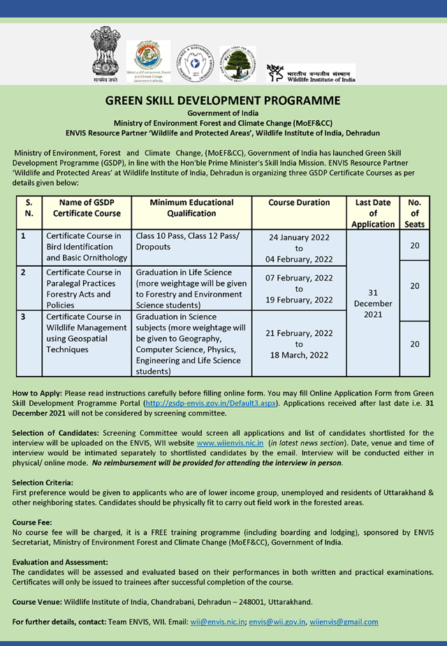 Green Skill Development Programme (GSDP) conducted by ENVIS Resource Partner